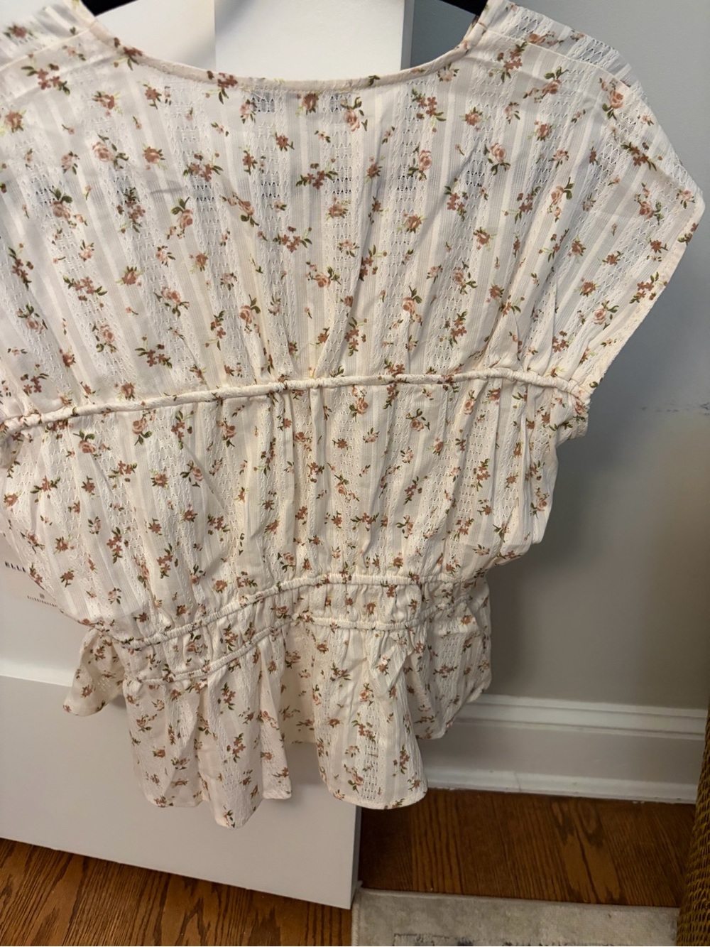 Ellen Tracy Cream Floral Tie-Front Peplum Blouse - Picture 8 of 8